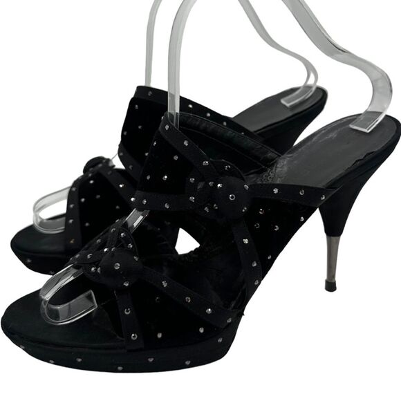 Vintage Y2K Stella McCartney Rhinestone Black Velvet Evening Heels Shoes Size 39 - Picture 4 of 12